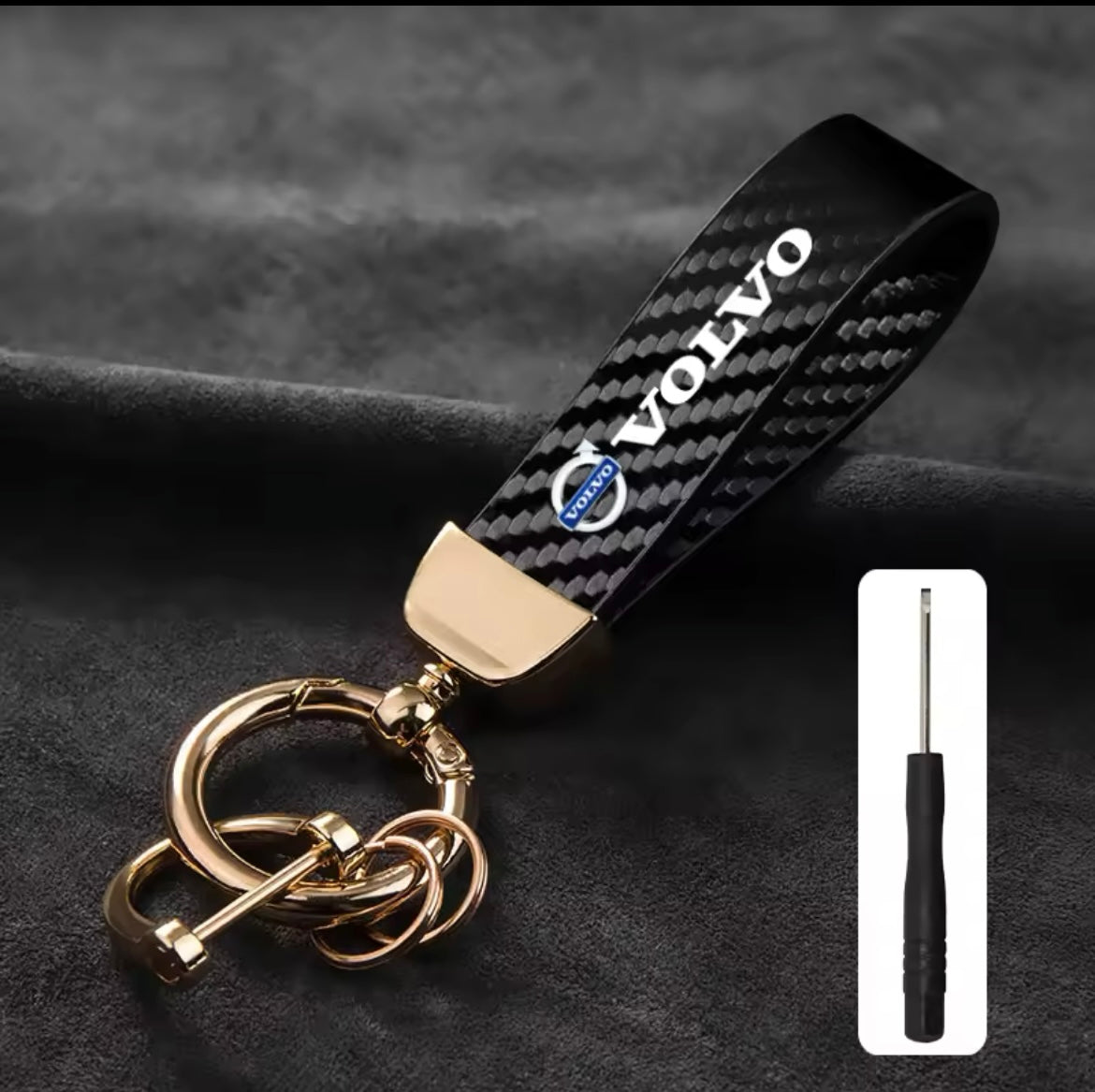 Carbon Fiber Style Keychain Microfiber Leather Key Chain For Volvo
